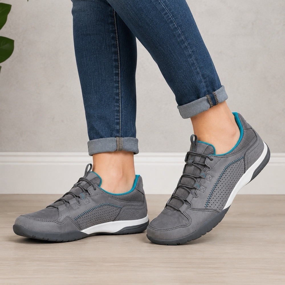 Clarks Womens 8.5 N Wave Cushion Sneakers Gray Teal Comfort Walking Shoes